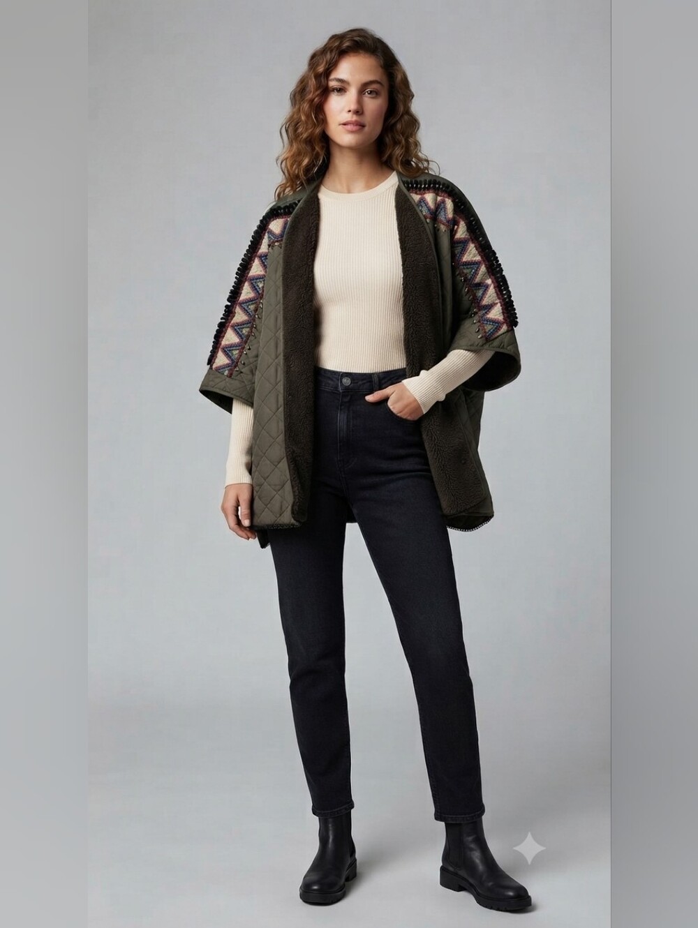 Blank London, Size M/L, Women's Olive Quilted Embroidered Short Sleeve Jacket